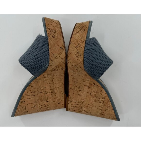Veronica Beard Dali Woven Platform 8M Cork Wedge Sandals Blue Braided Leather - Picture 5 of 8